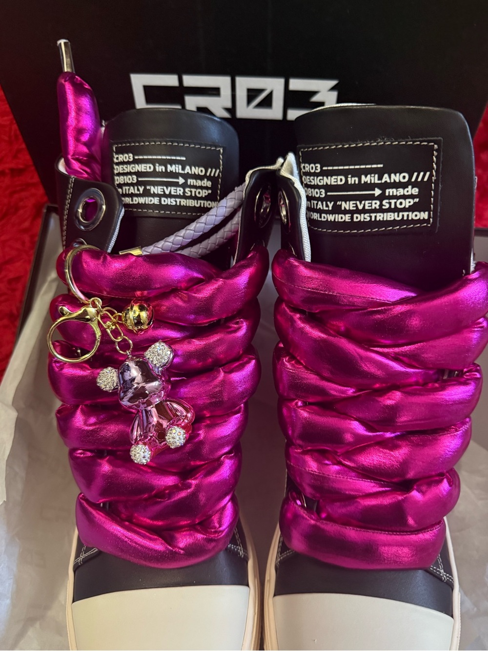 Women's Metallic Fuchsia Quilted High-Top Sneakers
